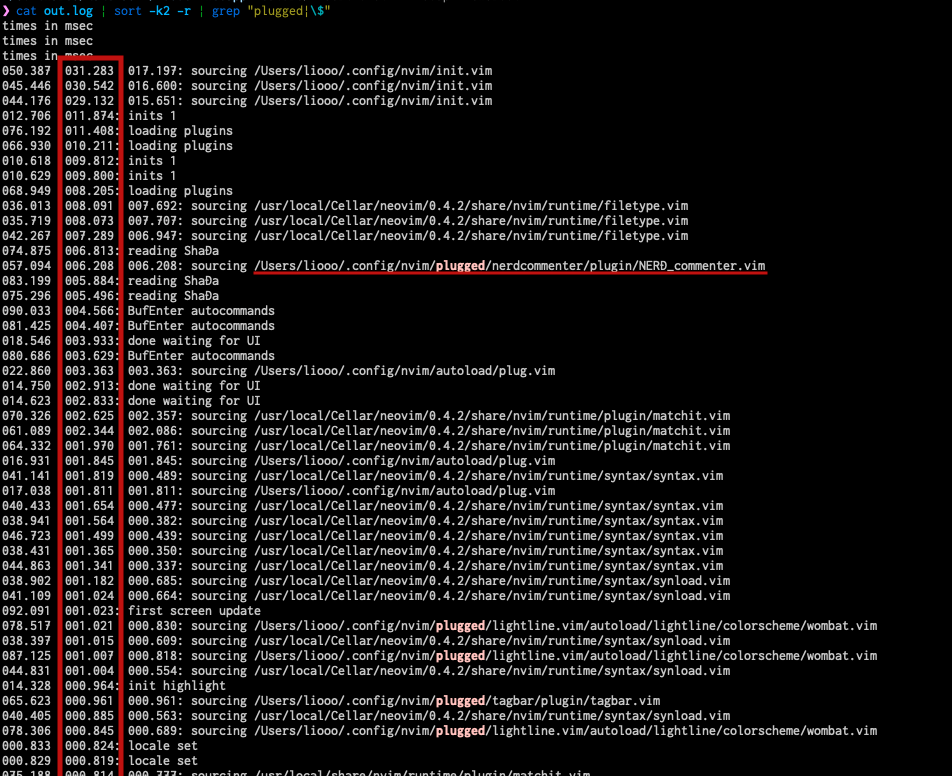 vim startuptime output